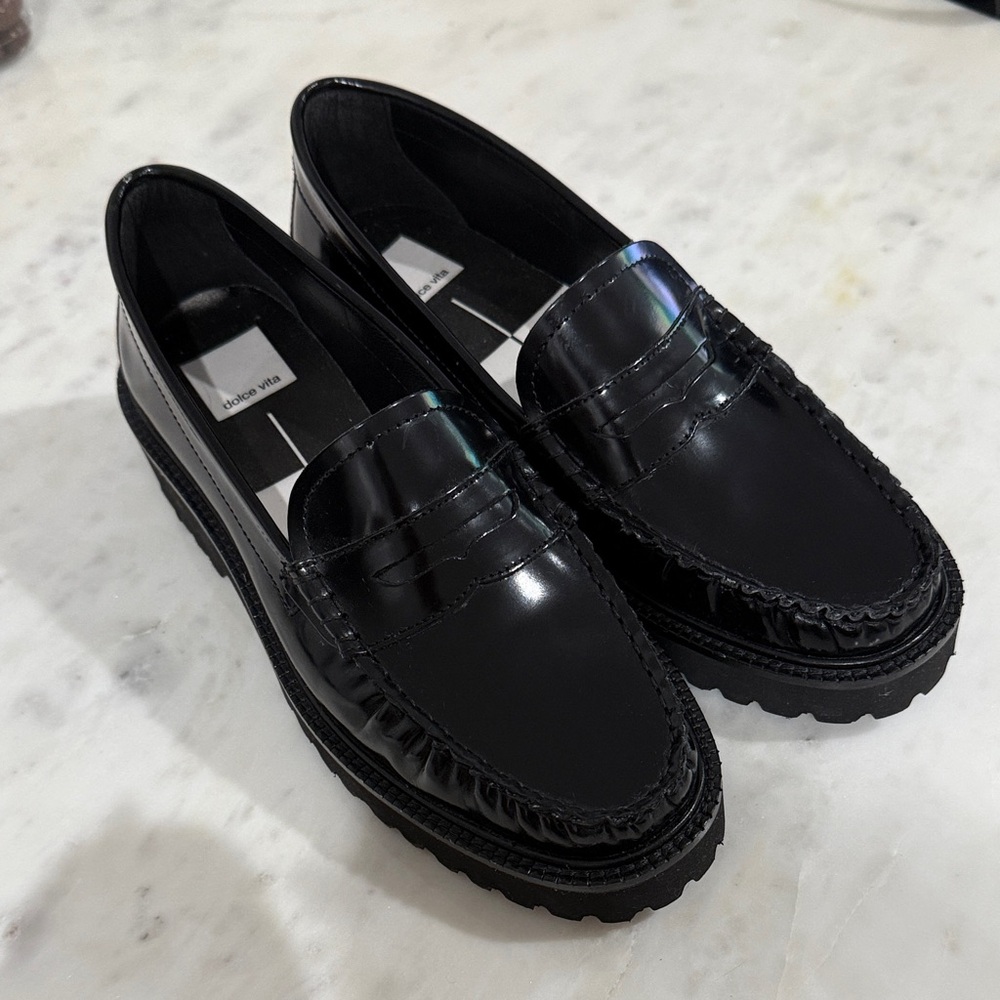 Black Dolce Vita Patent Leather Loafers